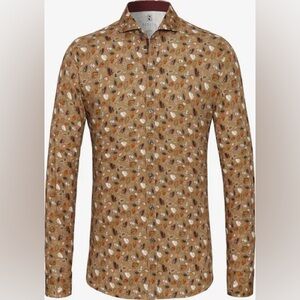 DESOTO Slim fit Button Up Shirt leaf print size large brown and light brown NWT